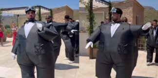 Arsenals målvakt David Raya anlände till sitt bröllop i en ”rolig”, uppblåsbar smoking